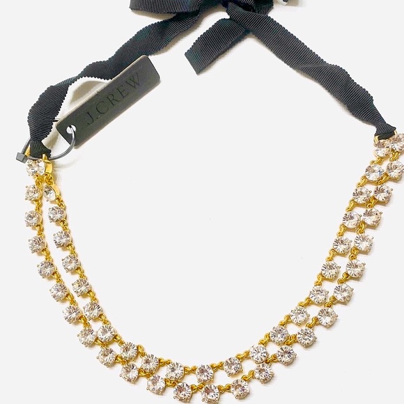 NWT J. Crew Layered Crystal Ribbon Tie Necklace - Picture 2 of 3
